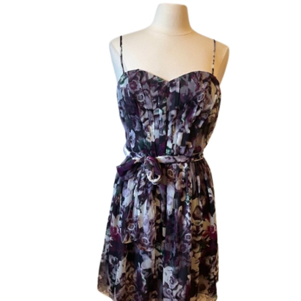 Nwt Mcginn Floral Chiffon Spaghetti Strap Mini Dress Size 8